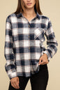 ZENANA Cotton Plaid Shacket With Front Pocket