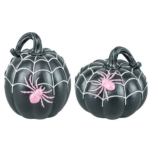 Pink Spiders & Web Pumpkin Tabletop SET OF 2