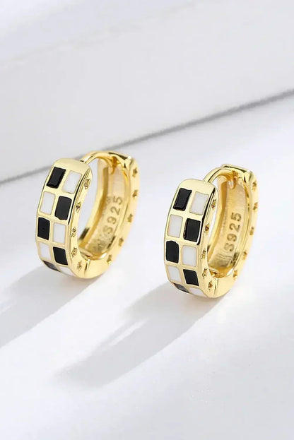 Gold Checkerboard Hoop Earrings | Plaid Design Copper Hoops - Femstylo