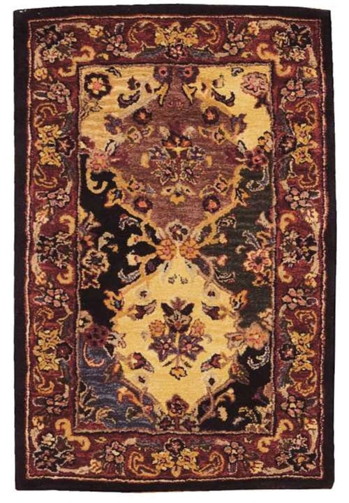 3' X 4' Tan Black and Red Wool Floral Area Rug