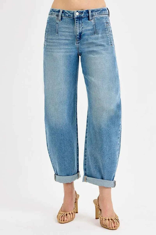 RISEN Full Size Mid Rise Plus Size Jeans - Barrel Roll Up Fit