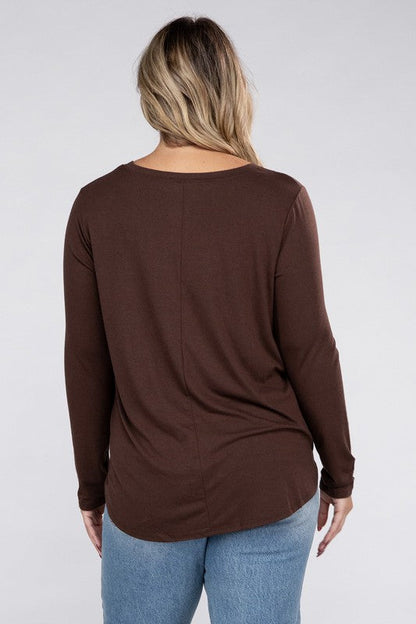 ZENANA Plus Long Sleeve Round Neck Round Hem Top