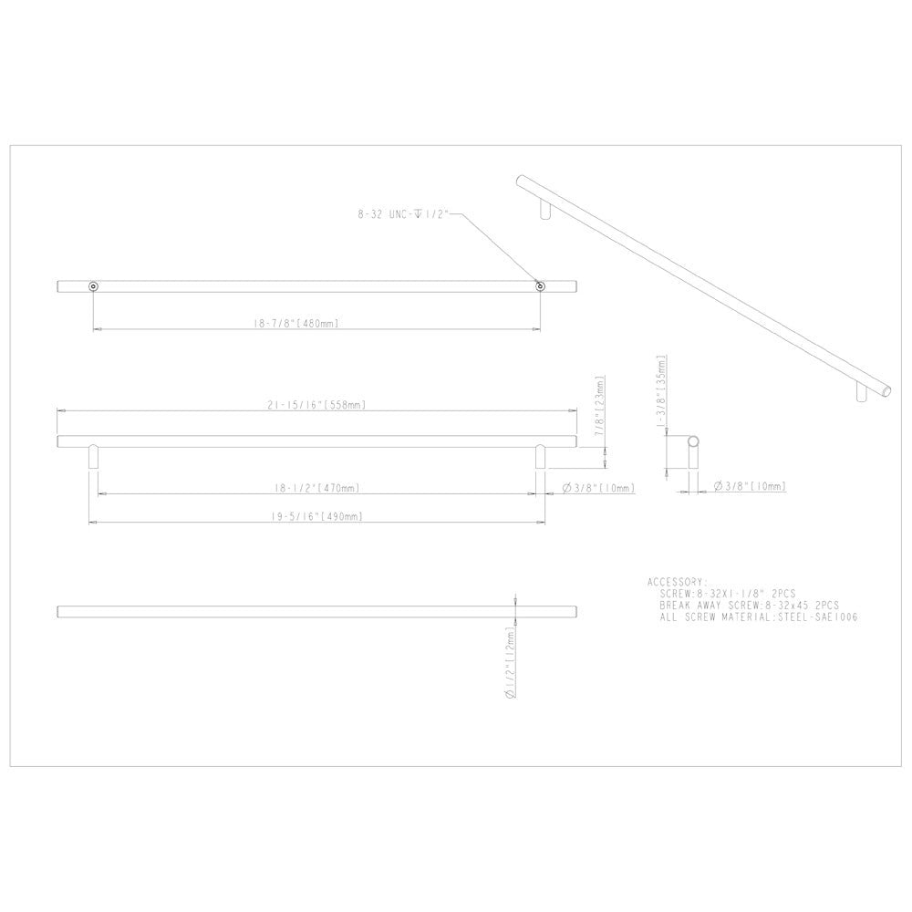 96 mm Center-to-Center Hollow Matte Black Stainless Steel Naples Cabinet Bar Pull