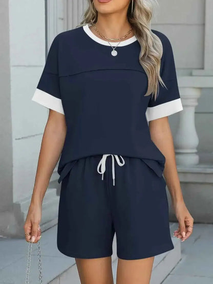 Round Neck Short Sleeve matching shorts and top set