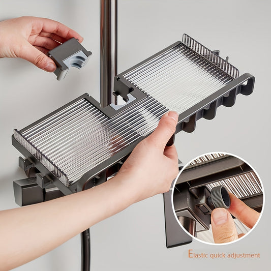 NoDrill Adjustable Shower Caddy with Raised Guardrail
