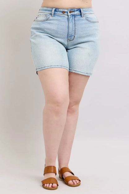 Judy Blue Plus Size Denim Shorts with Pockets - Full Size 2 Button Design
