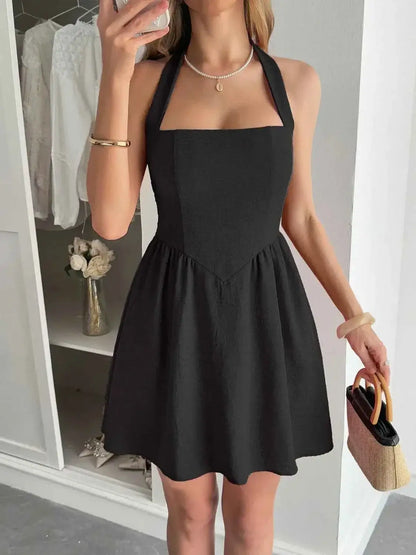 Halter Neck Mini White Summer Dress