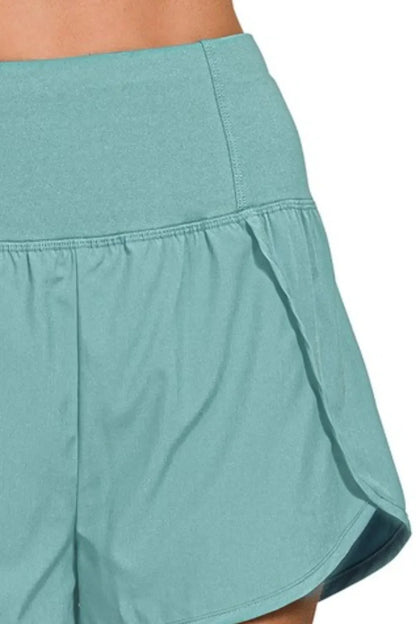 Zenana High Waisted Zippered Back Pocket Running Shorts in Teal
