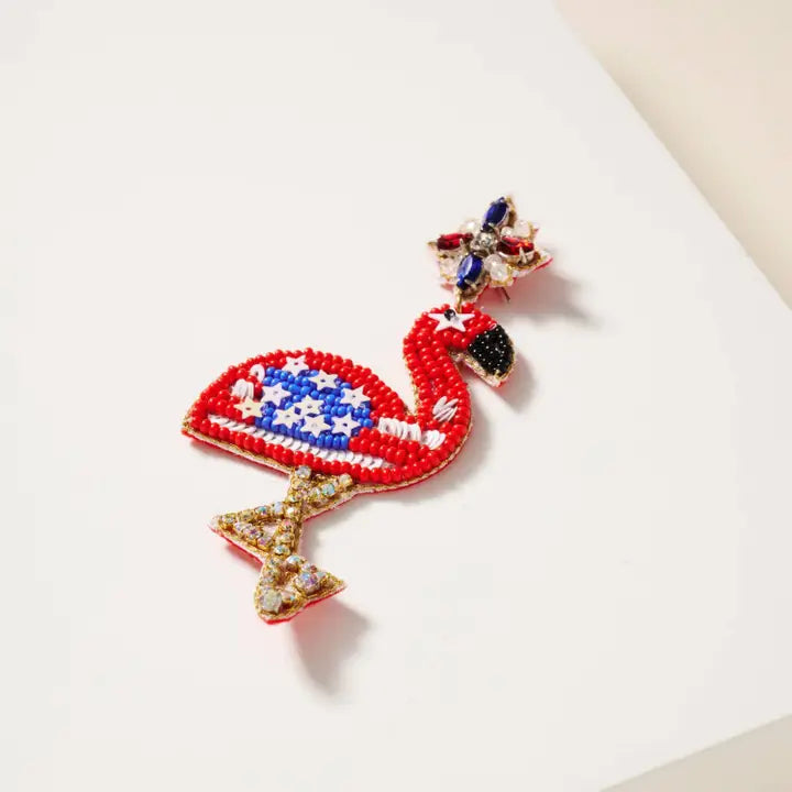 USA Flamingo Seed Beaded Earrings