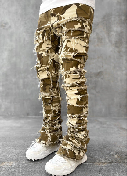 Patched Pants Long Tight Fit Stacked Jeans