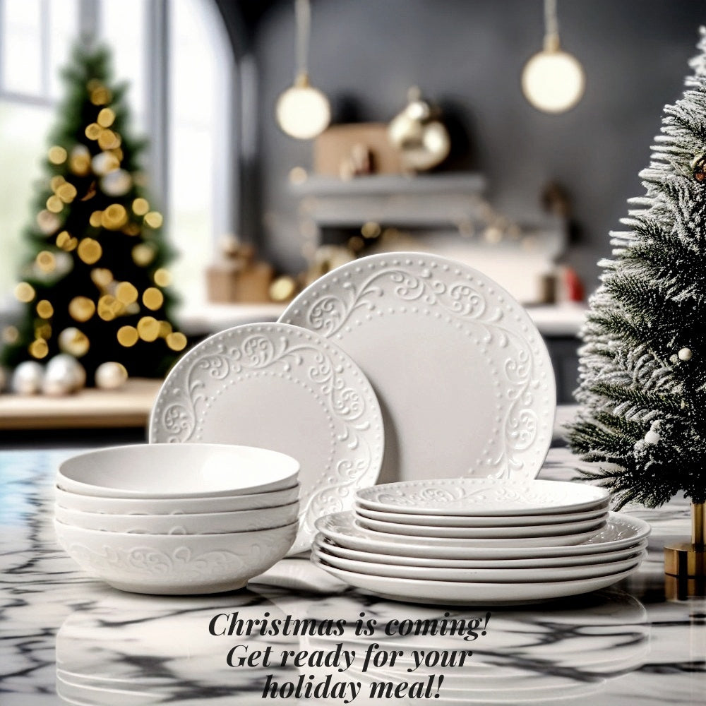 Artena 4Piece Embossed Porcelain Dinner Plate Set