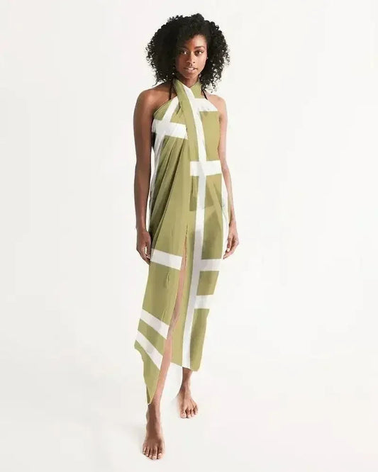 Sheer Sarong Swimsuit Cover Up Wrap / Geometric Beige and White