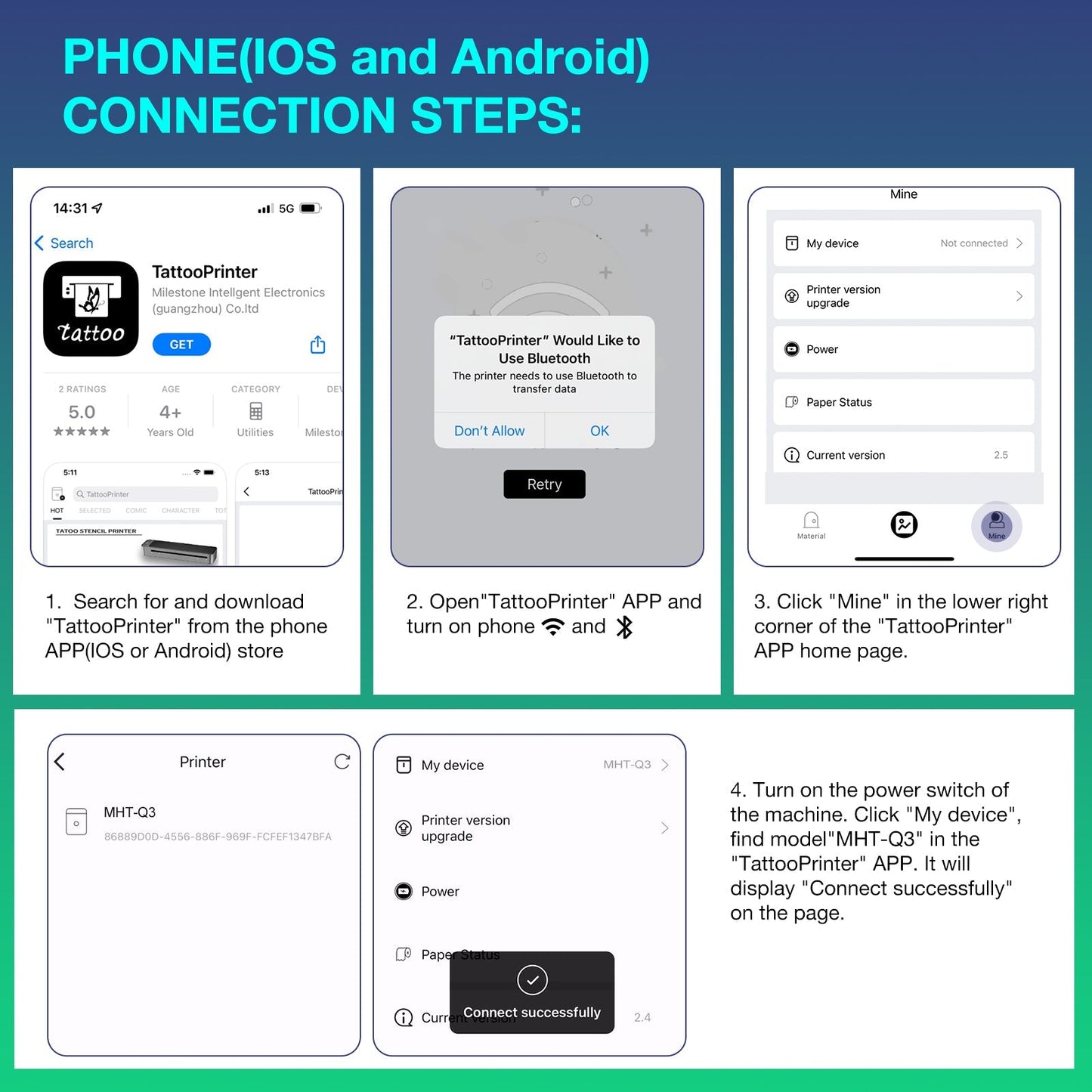 MAST® Upgraded A3 Bluetooth Tattoo Stencil Printer Portable Tattoo Transfer Machine for Large-Scale Tattoo Stencil