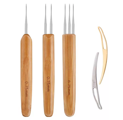 5Pcs DIY Crochet Needle Hook Bamboo Handle Dread Knit Hair Making