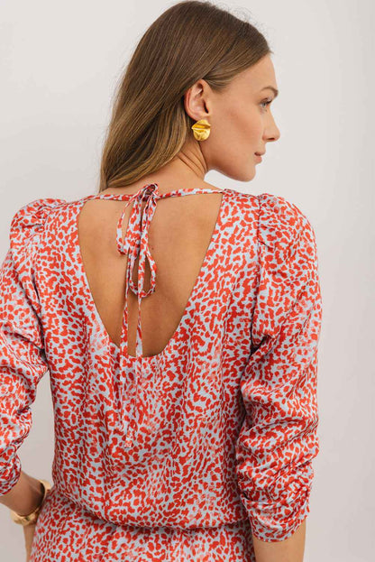 Tomato Red Leopard Print Dress with Side Slit Mini Design