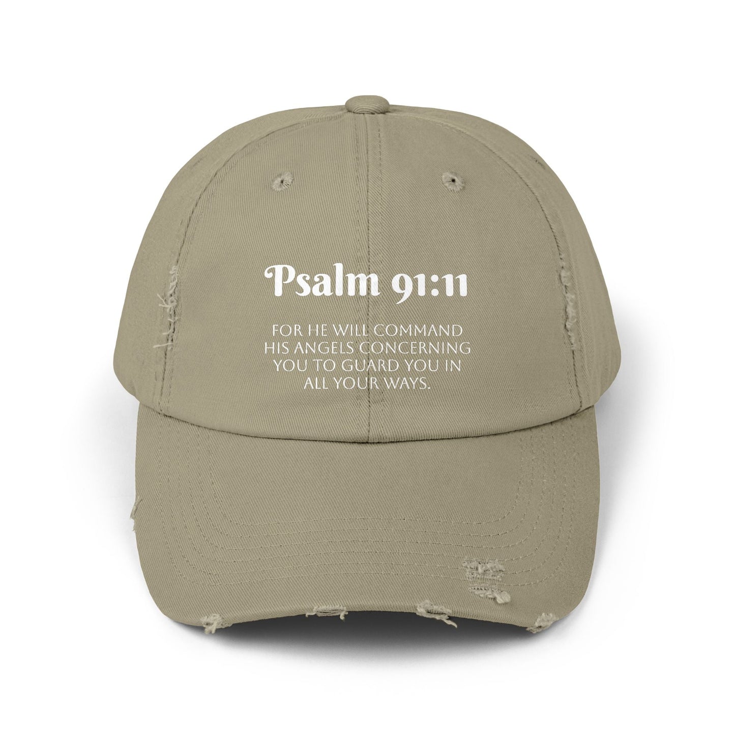 Faith-Inspired Unisex Distressed Cap, Psalm 91:11 Scripture Hat for Daily Wear, Inspirational Gift, Casual Style, Christian Faith