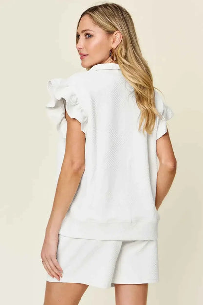 Plus Size Flounce Sleeve 2 piece top and shorts set