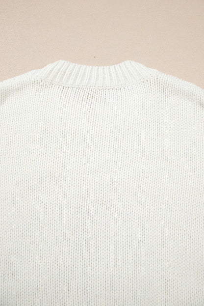 White Embroidered Bow Boots Graphic Drop Shoulder Sweater
