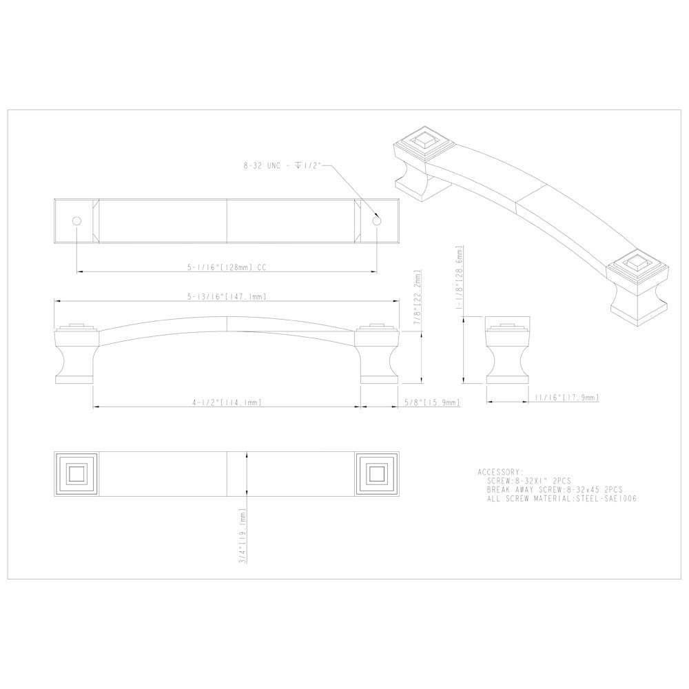 96 mm Center-to-Center Satin Nickel Square Delmar Cabinet Pull
