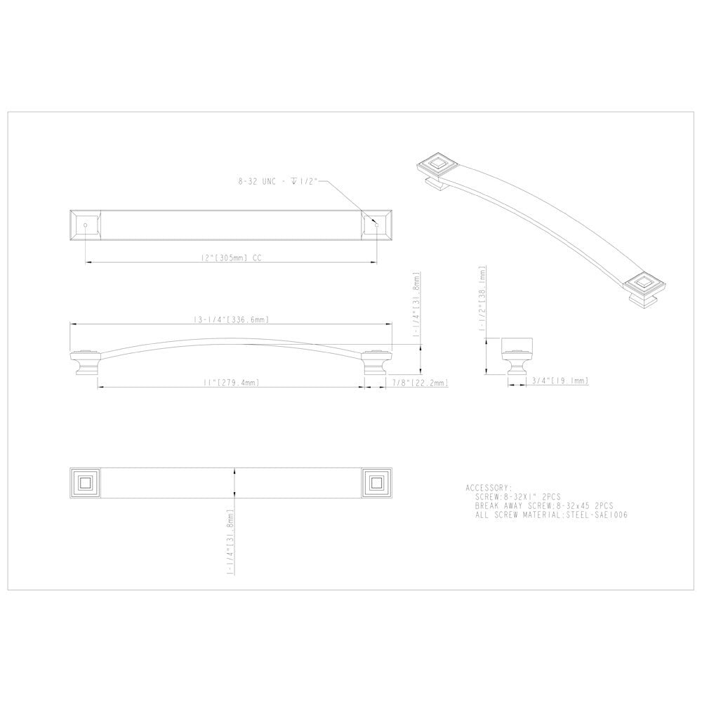 96 mm Center-to-Center Satin Nickel Square Delmar Cabinet Pull