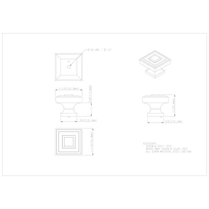 1" Overall Length Satin Nickel Square Delmar Cabinet Knob