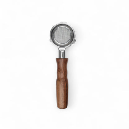 Stainless Steel Bottomless Portafilter with Walnut Handle