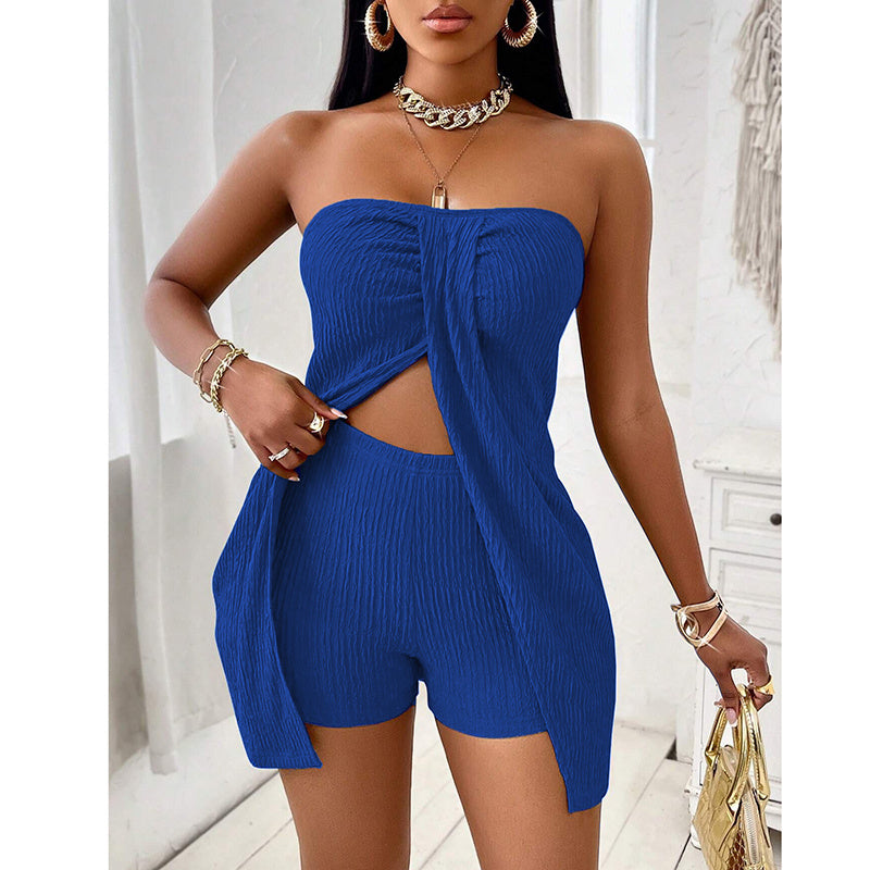 2 Piece Outfits Elegant Textured Strapless Ruched