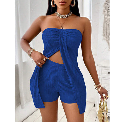 2 Piece Outfits Elegant Textured Strapless Ruched
