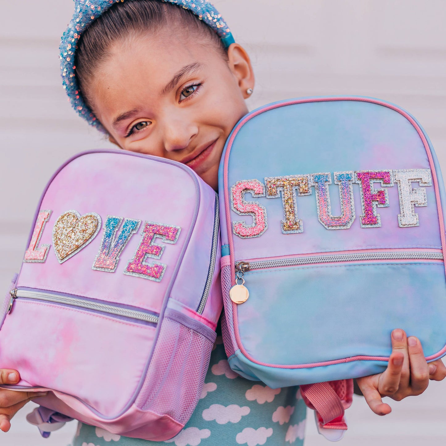 Girls Backpack with Glitter Varsity Letters - Mini Tie Dye