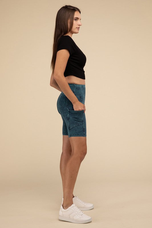 ZENANA Mineral Wash Wide Waistband Pocket Leggings