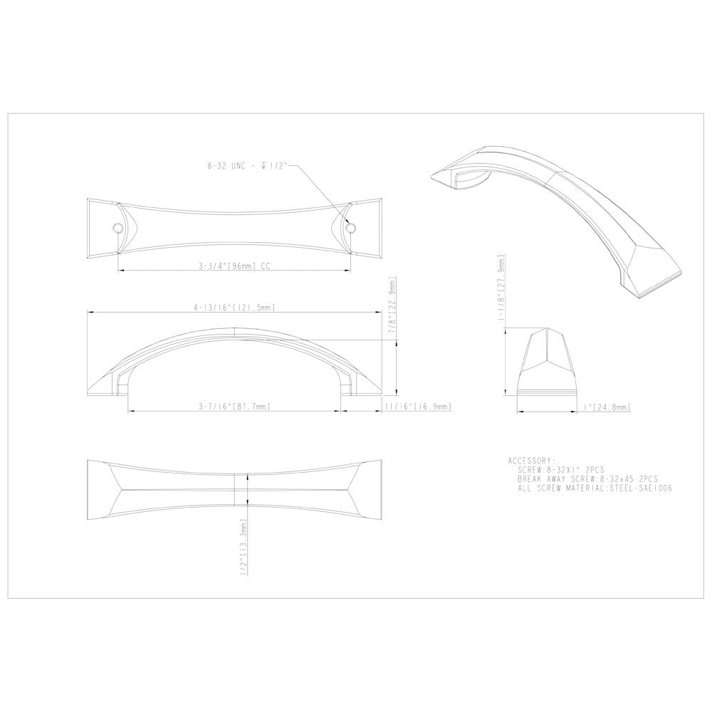 96 mm Center-to-Center Satin Nickel Pyramid Cairo Cabinet Pull
