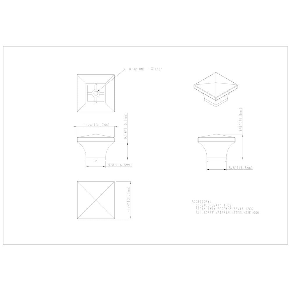 1-1/4" Overall Length Satin Nickel Pyramid Cairo Cabinet Knob