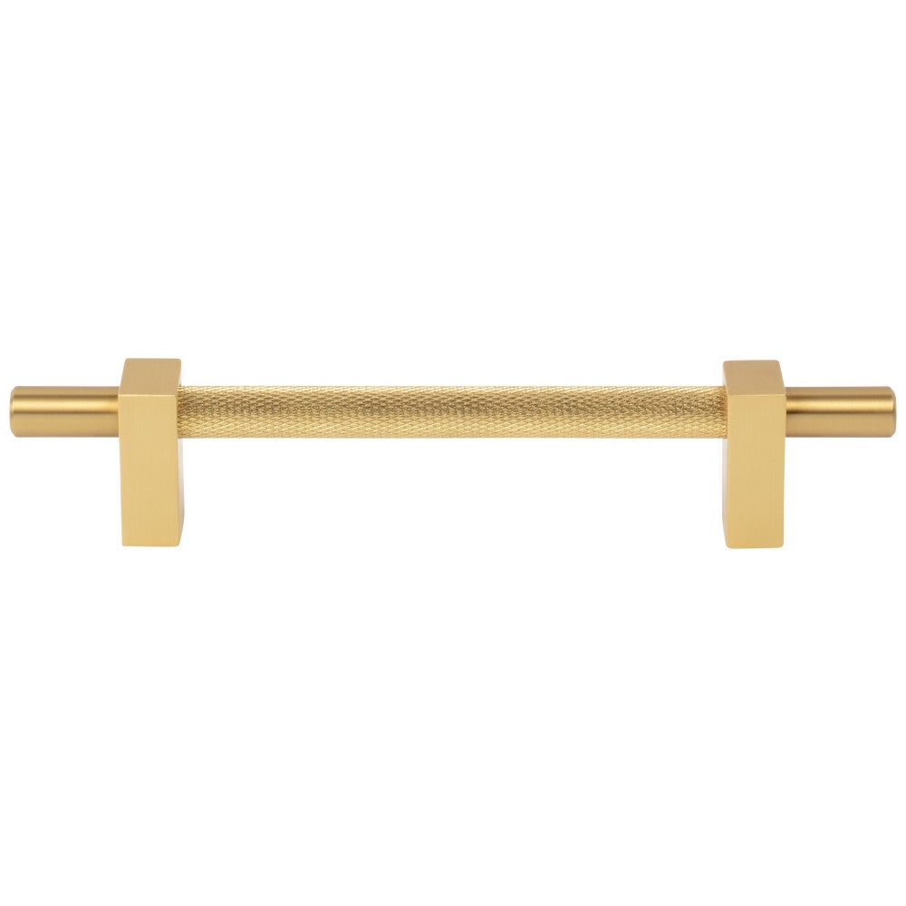 96 mm Center-to-Center Satin Nickel Larkin 3 Knurled Center Cabinet Bar Pull