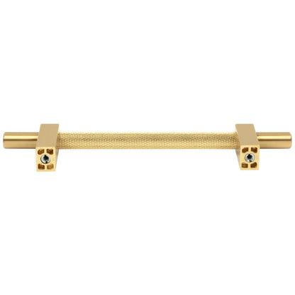 96 mm Center-to-Center Satin Nickel Larkin 3 Knurled Center Cabinet Bar Pull