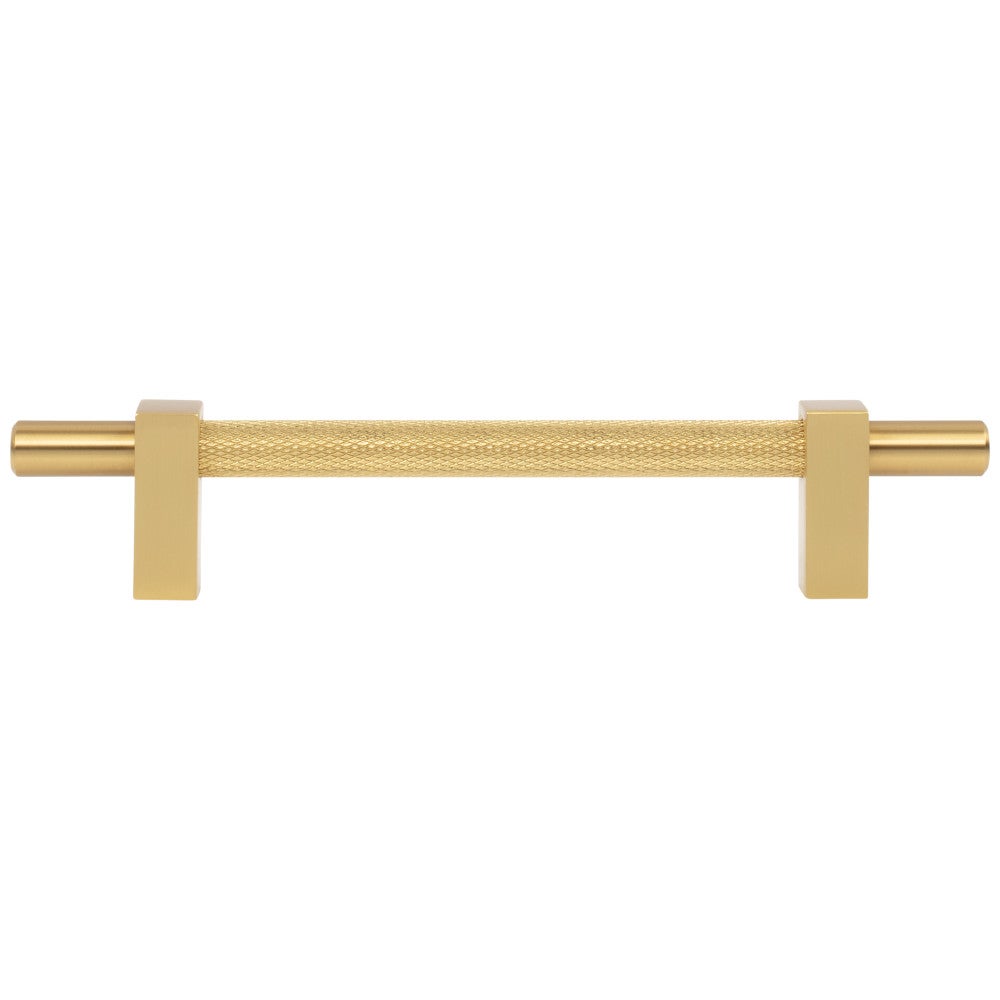 96 mm Center-to-Center Satin Nickel Larkin 3 Knurled Center Cabinet Bar Pull