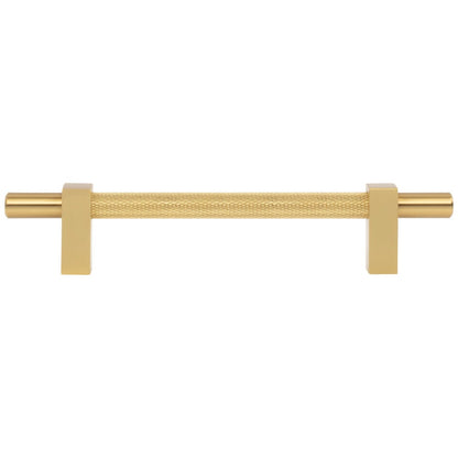 96 mm Center-to-Center Satin Nickel Larkin 3 Knurled Center Cabinet Bar Pull
