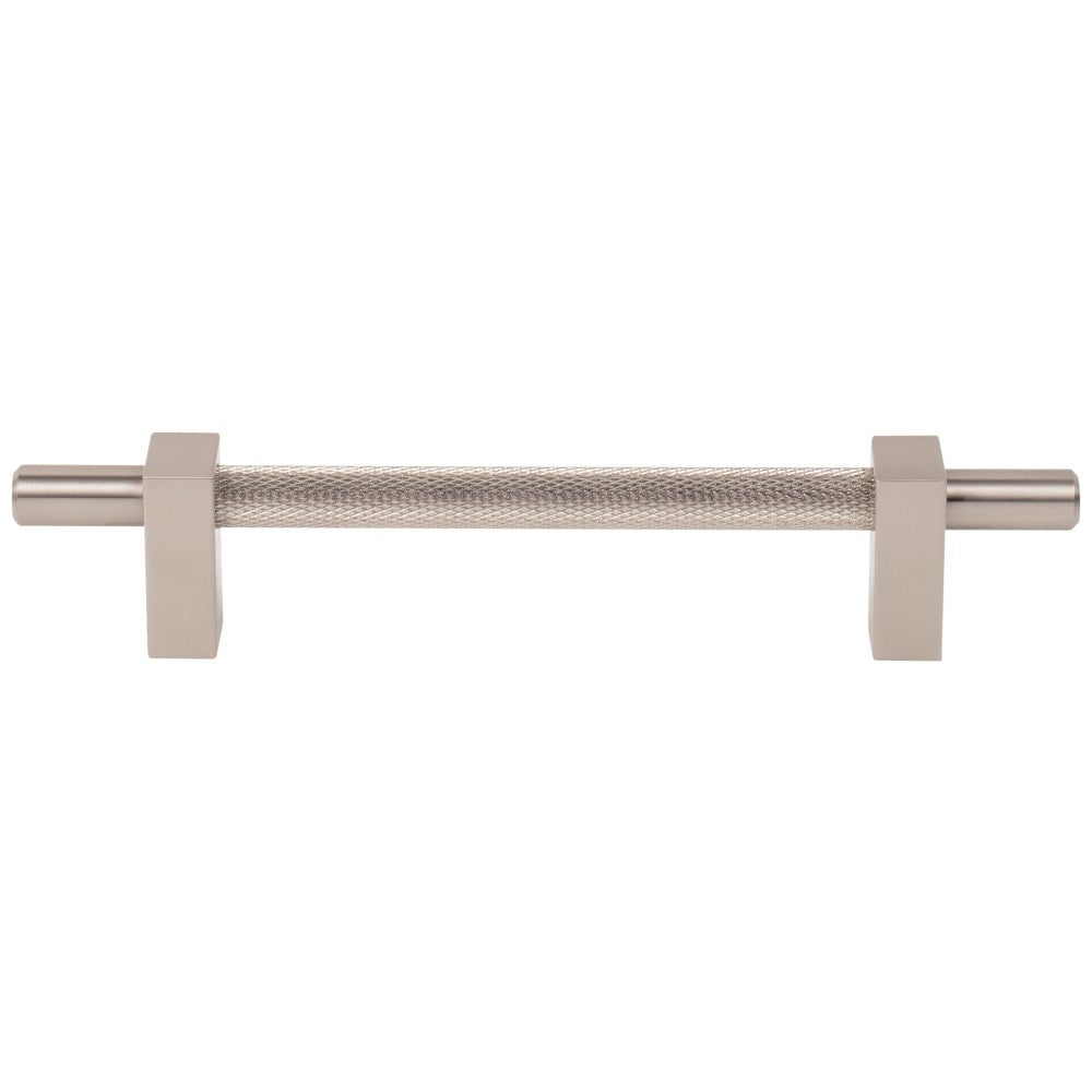 96 mm Center-to-Center Satin Nickel Larkin 3 Knurled Center Cabinet Bar Pull