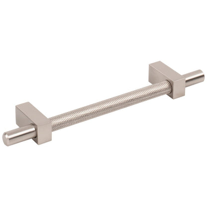 96 mm Center-to-Center Satin Nickel Larkin 3 Knurled Center Cabinet Bar Pull