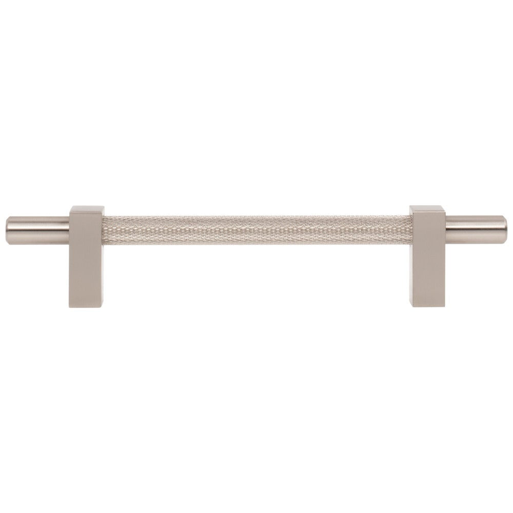 96 mm Center-to-Center Satin Nickel Larkin 3 Knurled Center Cabinet Bar Pull