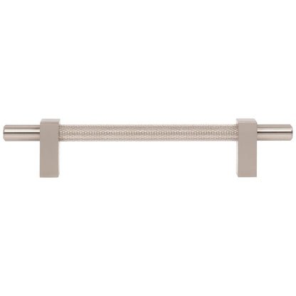 96 mm Center-to-Center Satin Nickel Larkin 3 Knurled Center Cabinet Bar Pull