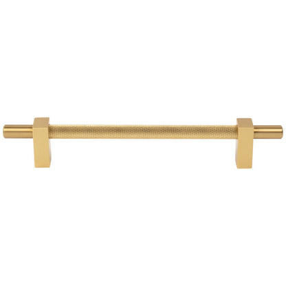 96 mm Center-to-Center Satin Nickel Larkin 3 Knurled Center Cabinet Bar Pull