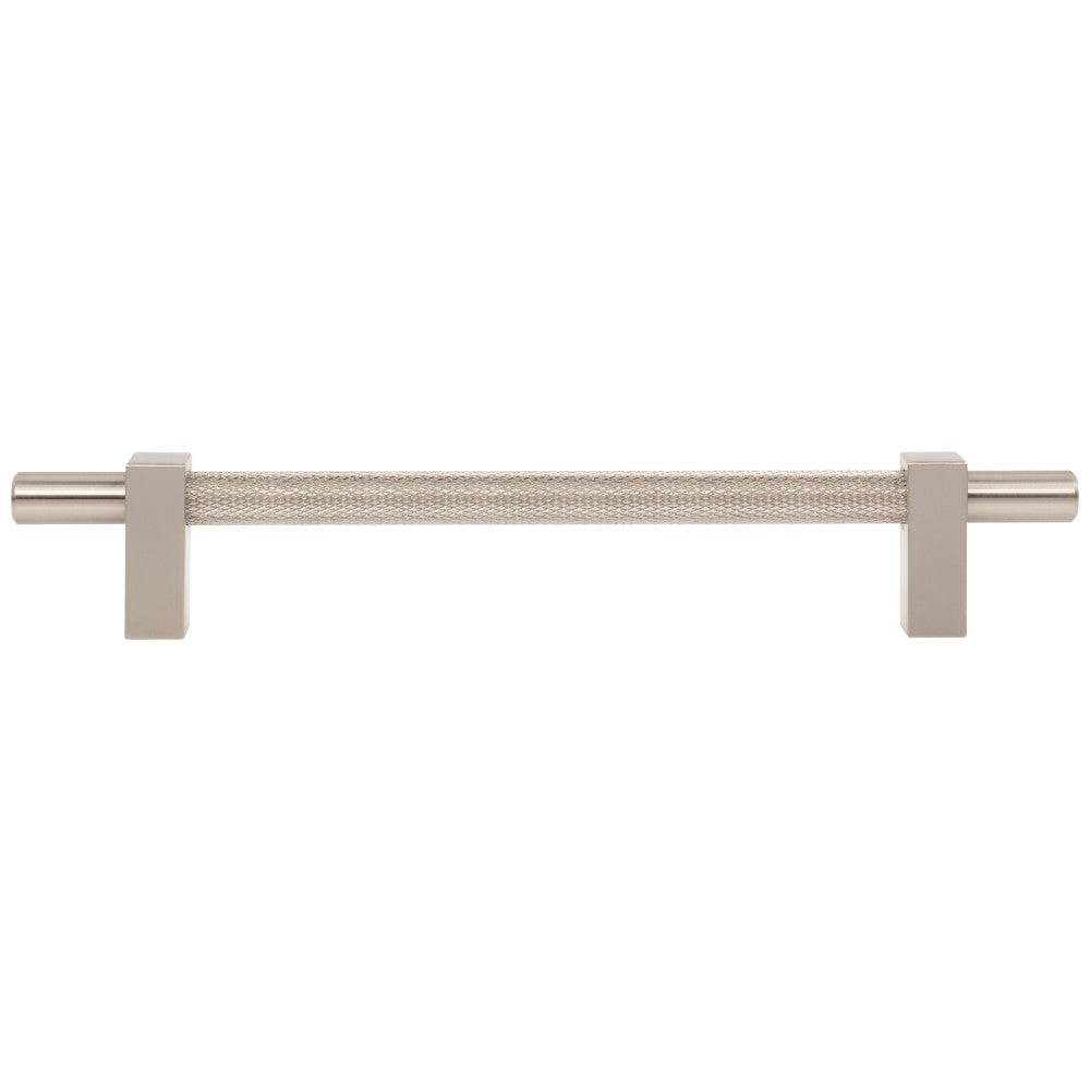 96 mm Center-to-Center Satin Nickel Larkin 3 Knurled Center Cabinet Bar Pull