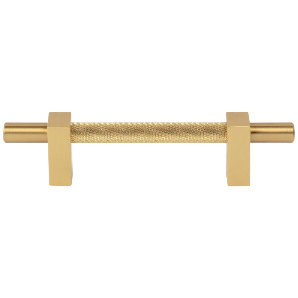 96 mm Center-to-Center Satin Nickel Larkin 3 Knurled Center Cabinet Bar Pull