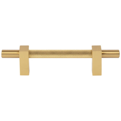 96 mm Center-to-Center Satin Nickel Larkin 3 Knurled Center Cabinet Bar Pull