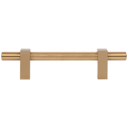 96 mm Center-to-Center Satin Nickel Larkin 3 Knurled Center Cabinet Bar Pull