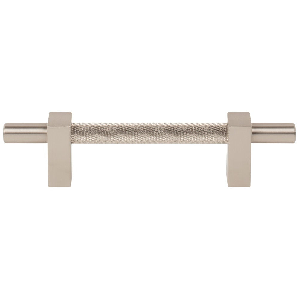 96 mm Center-to-Center Satin Nickel Larkin 3 Knurled Center Cabinet Bar Pull