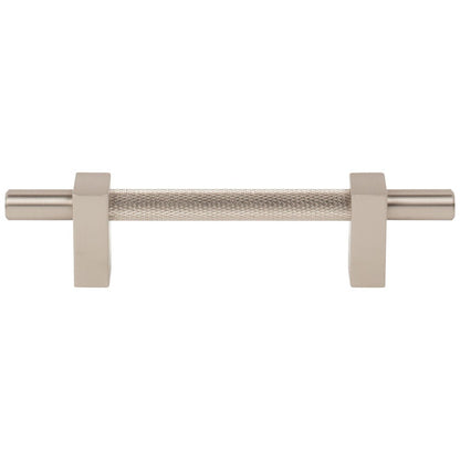 96 mm Center-to-Center Satin Nickel Larkin 3 Knurled Center Cabinet Bar Pull