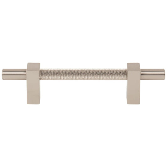 96 mm Center-to-Center Satin Nickel Larkin 3 Knurled Center Cabinet Bar Pull