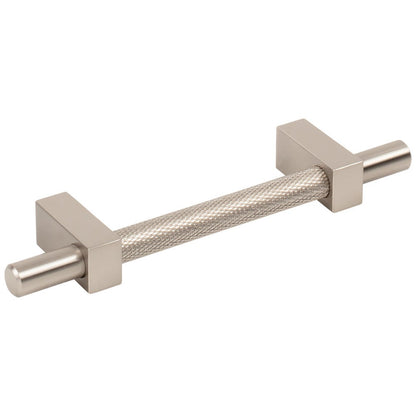96 mm Center-to-Center Satin Nickel Larkin 3 Knurled Center Cabinet Bar Pull