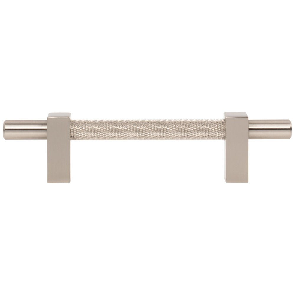 96 mm Center-to-Center Satin Nickel Larkin 3 Knurled Center Cabinet Bar Pull